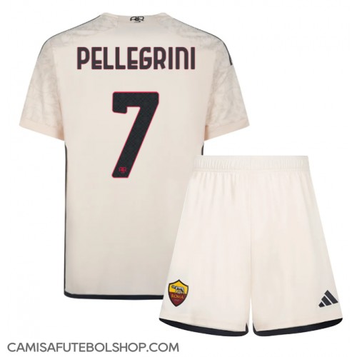 Camisa de time de futebol AS Roma Lorenzo Pellegrini #7 Replicas 2º Equipamento Infantil 2023-24 Manga Curta (+ Calças curtas)